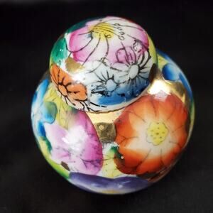 Colorful Vintage Botanical Ginger Jar Urn Hand Painted Floral Mini Vase With Lid